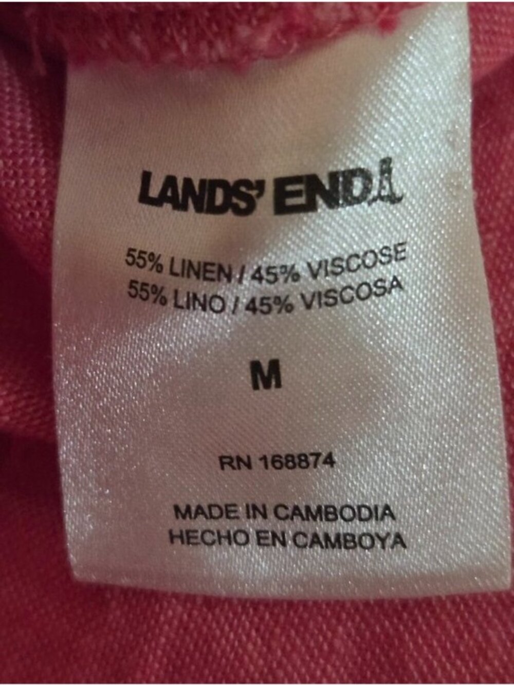 Lands End Pink Linen Blend Tunic V-Neck Pullover Blouse Top Women's Size Medium - Picture 7 of 8